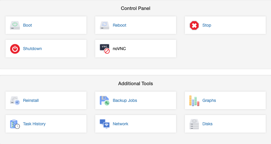 Panoul de control al serviciului de VPS